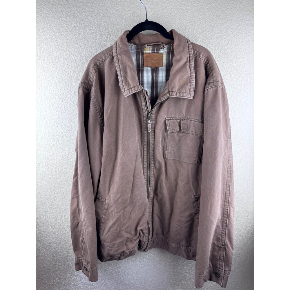 Vintage Cherokee Canvas Work Chore Coat Jacket XXL Brown Plaid Lined Rugged‎